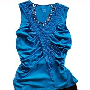 Sleeveless V-Neck Stretch Blue top, from Spanner